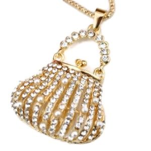 White Rhinestone & Pearl Purse Clutch Pend…